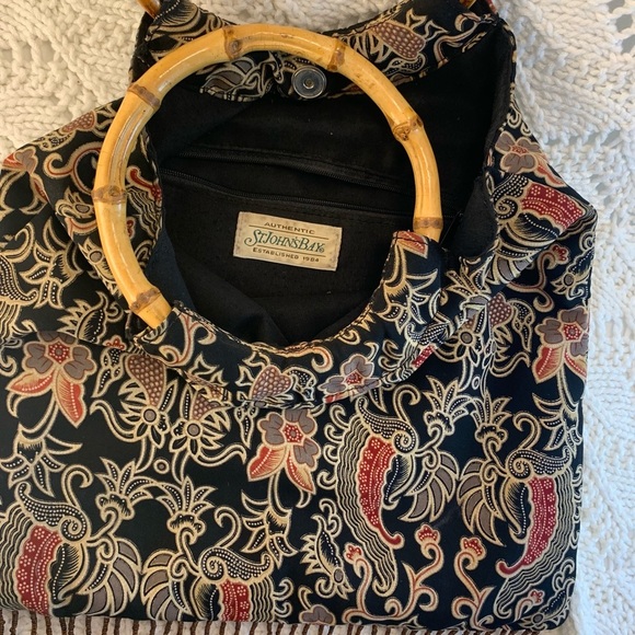 St.John’s Bay Boho Style Bamboo Handle Handbag Dark Floral Print - Picture 5 of 5
